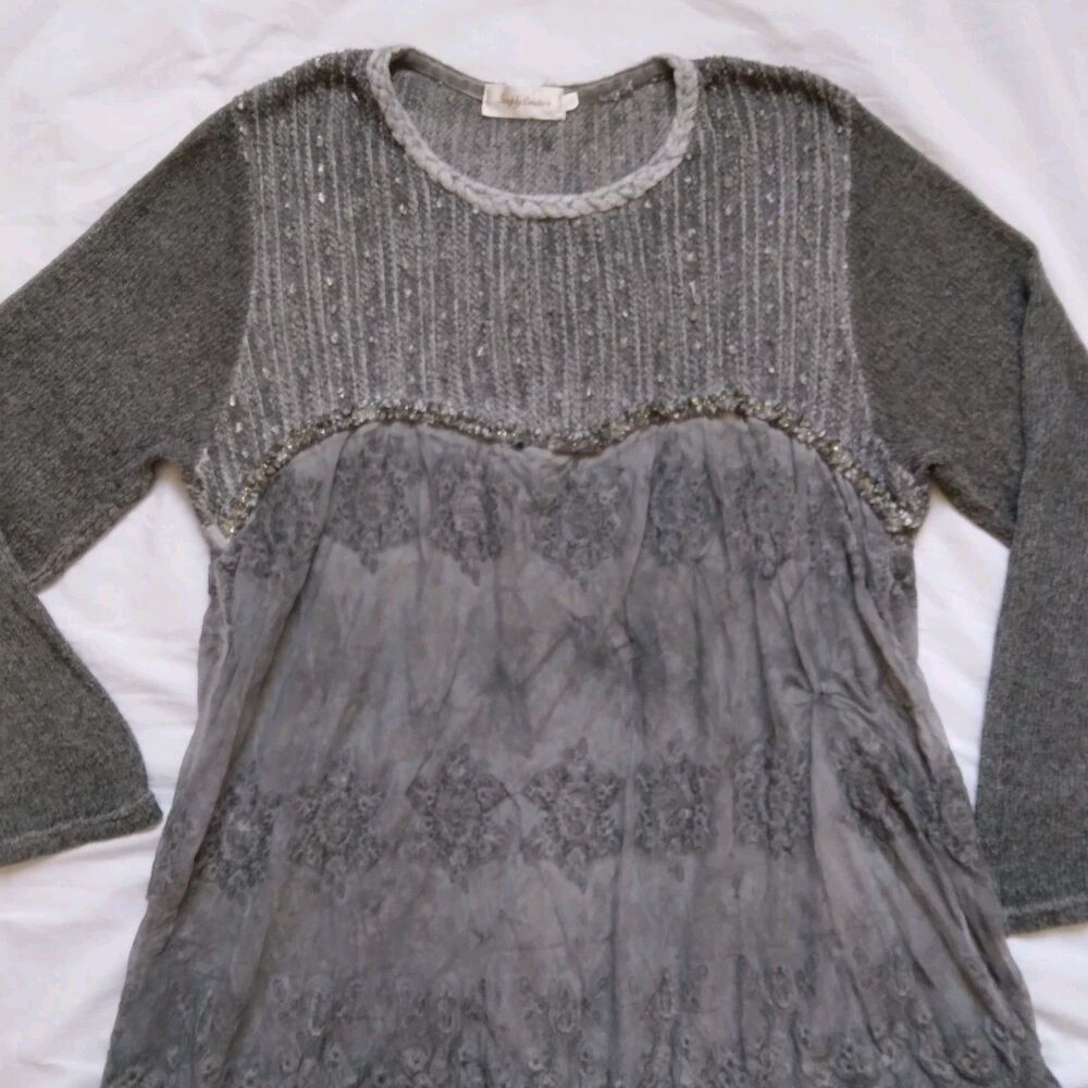 Simply Couture Top Tunic Gray Long Sleeve Lagenlook Shabby Cottage Womens 2XL - Picture 6 of 16